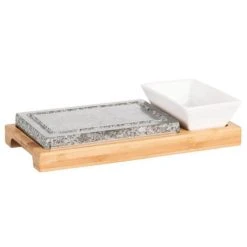 Bon marché ⌛ Maeser Set De Pierres à Griller, Y Compris Plat De Service Et Plaque En Bois De Bambou - Accessoires Pour Raclette Et Foundue ????